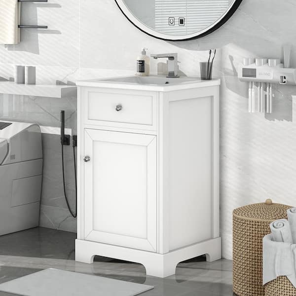 20 in. W x 18 in. D x 34 in. H Single Sink Freestanding White Bath Vanity with White Ceramic Top