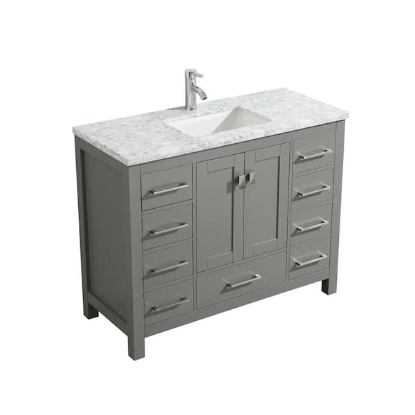 Eviva London 48 In W X 18 In D X 34 In H Vanity In Grey With Carrera Marble Top In White Tvn414 48x18gr The Home Depot