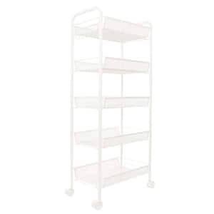 Exquisite Honeycomb Net 5-Tier Storage Cart with Hook Ivory in White