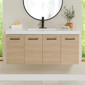 Stella 49 in. Single Sink Beige Oak Floating Bath Vanity with White Cultured Marble Top (Assembled)