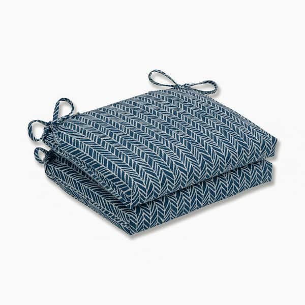 Pillow Perfect 18.5 in. x 16 in. Outdoor Dining Chair Cushion in Blue/Ivory (Set of 2)