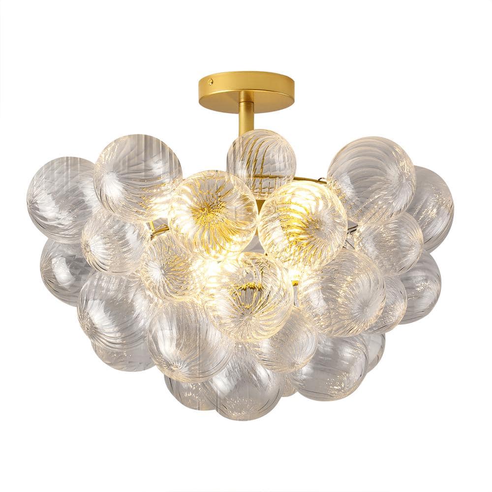 6-Light Glass Bubble Ball Cluster Globe Golden Chandelier for Kitchen Islan