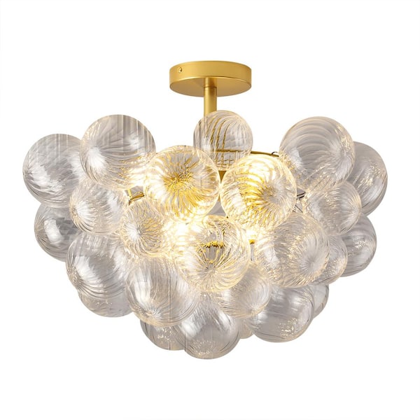 6-Light Glass Bubble Ball Cluster Globe Golden Chandelier for Kitchen Island Living Room Bedroom with LED Bulb Included