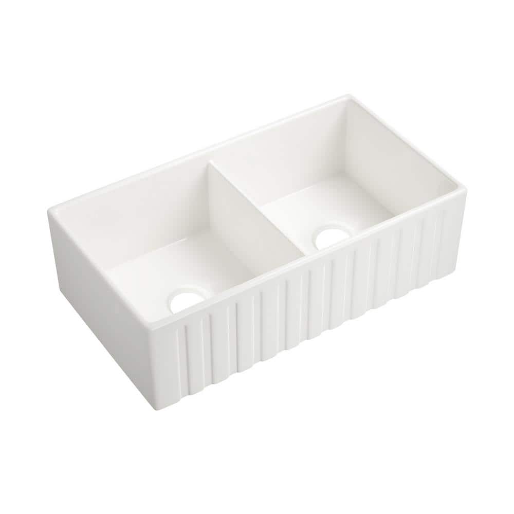 33 in. Farmhouse Double Bowl White Ceramic Kitchen Sink