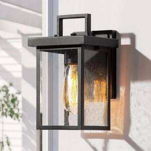 Matte Black Outdoor Wall Light 1-Light Cage Modern Outdoor Wall Lantern Porch Wall Sconce with Seedy Glass