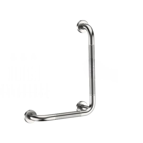 12 x 16 in. Concealed Screw L-Shaped Angled Grab Bar Anti-Slip Knurled Handle in Brushed Nickel for Seniors and Handicap
