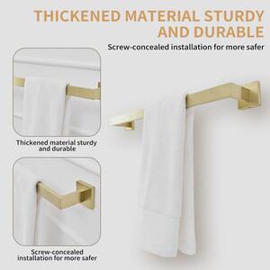 24 in. Modern Square Wall Mounted Single Bathroom Towel Bar Holder Rack Bath Accessories Hanger in Brushed Gold