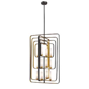 Aideen 12-Light Bronze Gold Shaded Pendant with Matte Opal Glass Shade with No Bulb Included