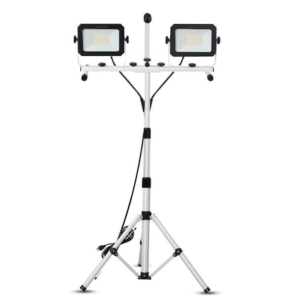 10000 Lumen Dual-Head LED Work Light 120 Volt with Adjustable Waterproof Tripod Stand and Detachable Heads for Jobsite