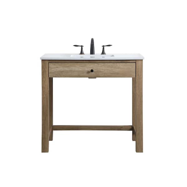 36 in. W x 21.5 in. D x 34 in. H ADA Bath Vanity in Natural Oak with White Engineered Marble Top