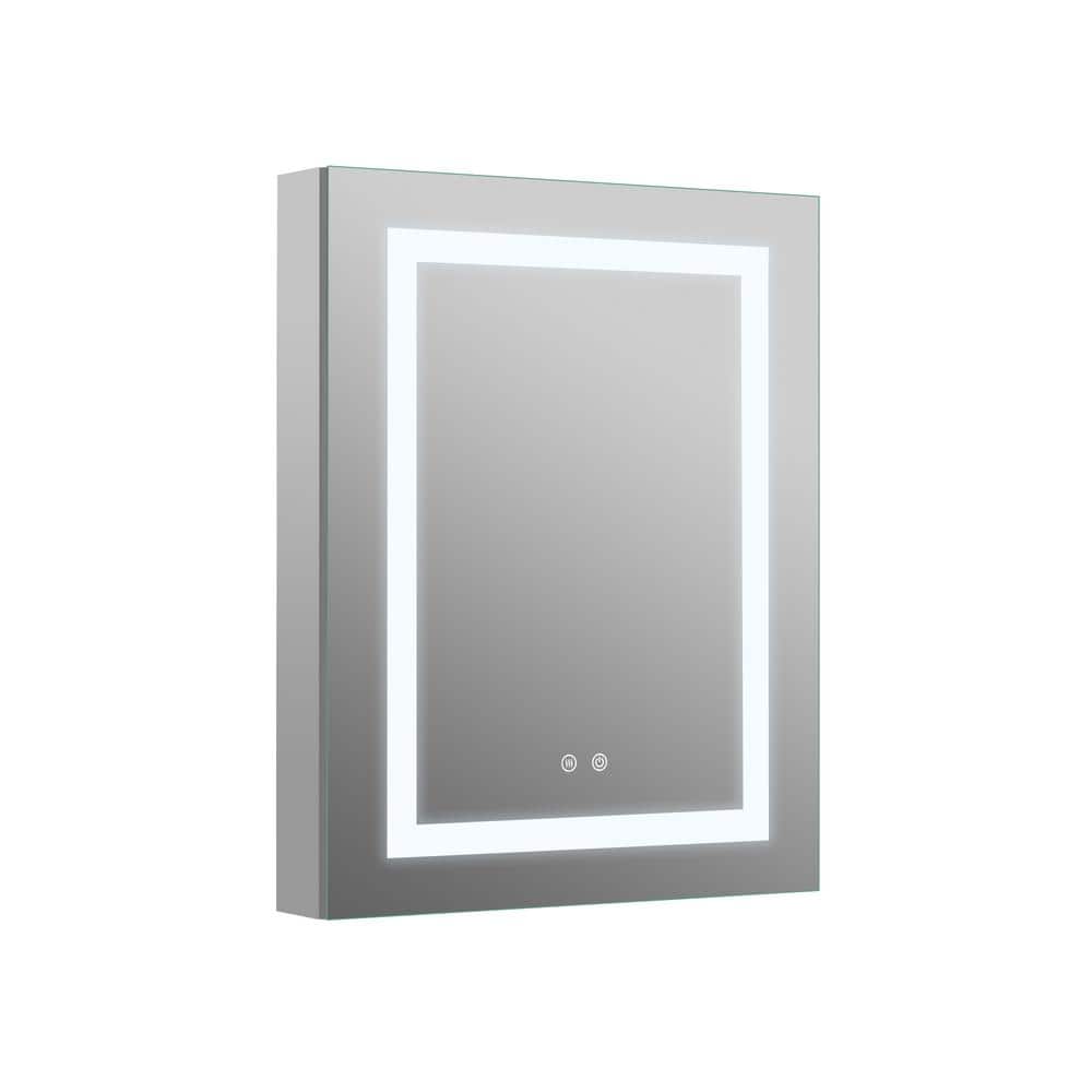 24 in. W x 30 in. H Rectangular Silver Aluminum Recessed/Surface Mount Medicine Cabinet with Mirror and Dimmable -  FORCLOVER, MEAL-NI2430L