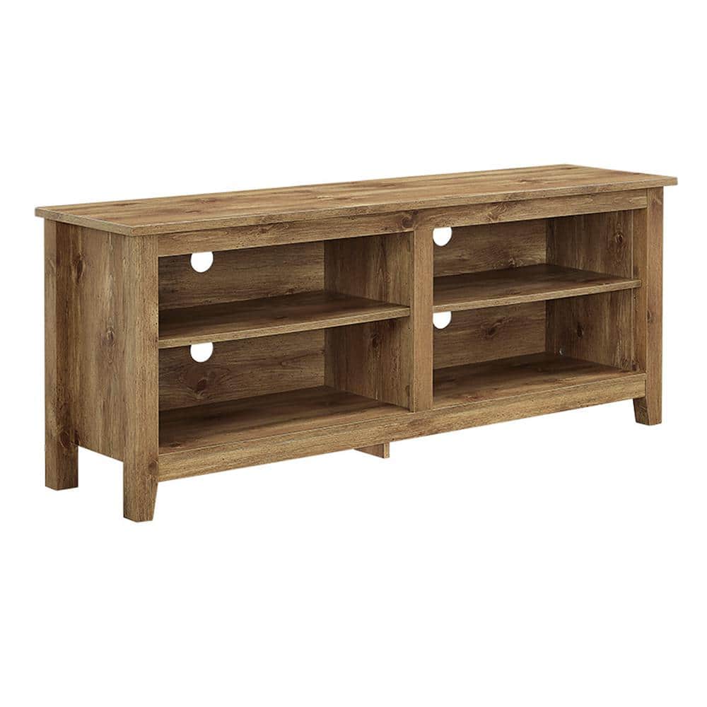 Classic Barnwood 58" Transitional TV Stand with Adjustable Shelving