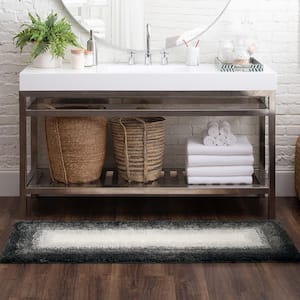 Ombre Border Pewter 24 in. x 60 in. Gray Polyester Machine Washable Bath Mat