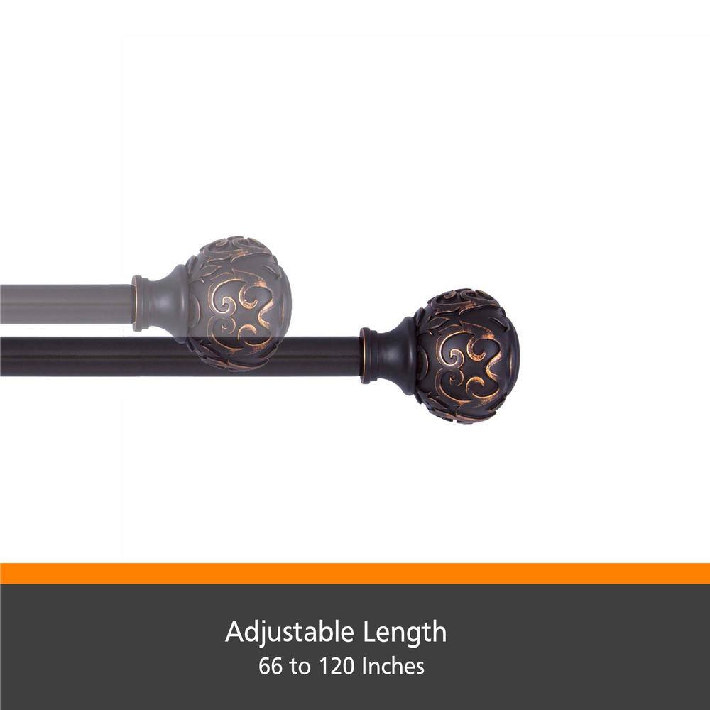 Kenney Oil Rubbed Bronze 66-120" Decorative Curtain Rod with Scroll Finials
