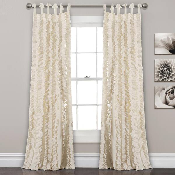 Lush Decor Ivory Solid Tie Top Room Darkening Curtain - 40 in. W x 84 in. L (Set of 2)