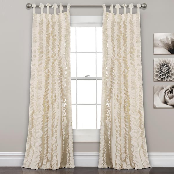 Lush Decor White Solid Tie Top Room Darkening Curtain - 38 in. W x 84 in. L (Set of 2)
