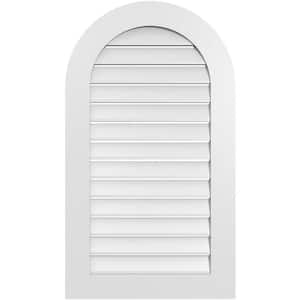 24 in. x 42 in. Round Top White PVC Paintable Gable Louver Vent Functional