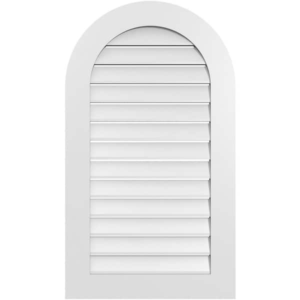 Ekena Millwork 24 in. x 42 in. Round Top White PVC Paintable Gable Louver Vent Functional