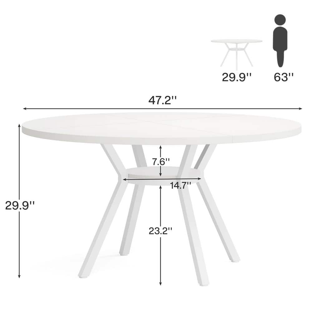 47-Inch White Round Dining Table with Metal Frame