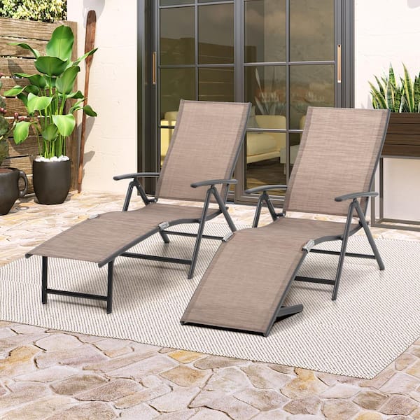 Crestlive Products 2-Piece Aluminum Adjustable Outdoor Chaise Lounge in Espresso