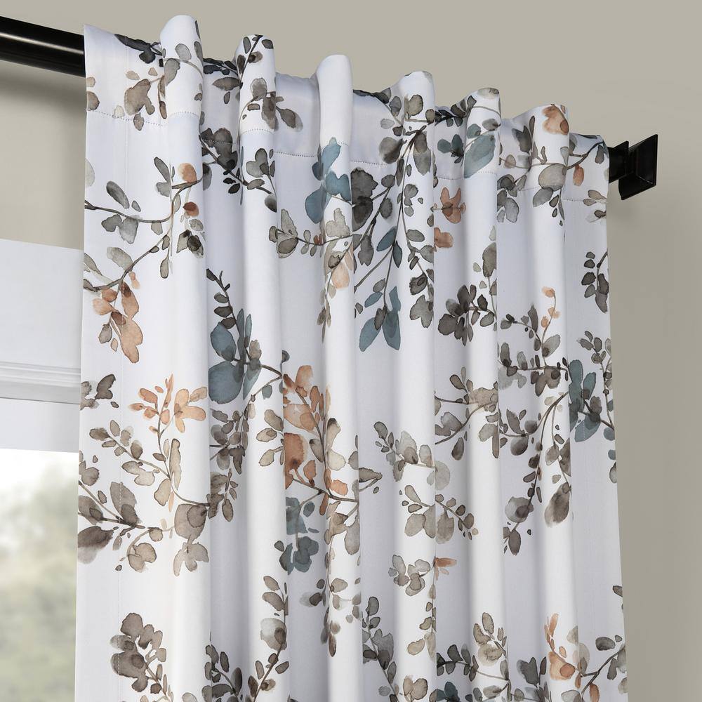 Antique Elm Floral Blackout Polyester Curtain Panel 50x96