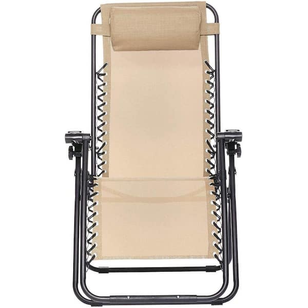 Unbranded Outdoor Adjustable Zero Gravity Folding Reclining Lounge Chair with Pillow, 26", Beige (1-Pack)
