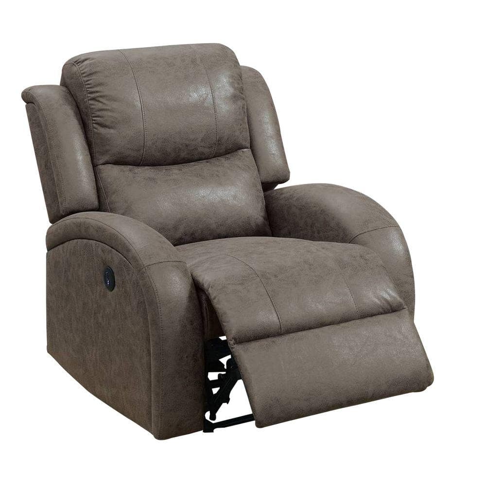 Benjara Brown Leather Power Recliner With USB Port BM232055 - The Home ...