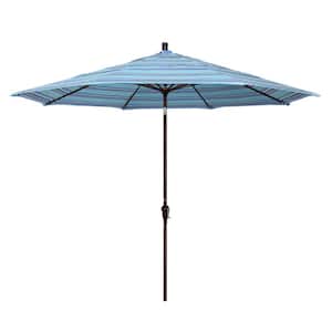 11 ft. Bronze Aluminum Market Patio Umbrella with Auto Tilt Crank Lift in Dolce Mango Sunbrella