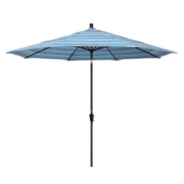 11 ft aluminum auto tilt patio umbrella in dolce mango California Umbrella 11 ft. Bronze Aluminum Market Patio Umbrella with Auto  Tilt Crank Lift in Dolce Mango Sunbrella SDAU118117-56000-DWV