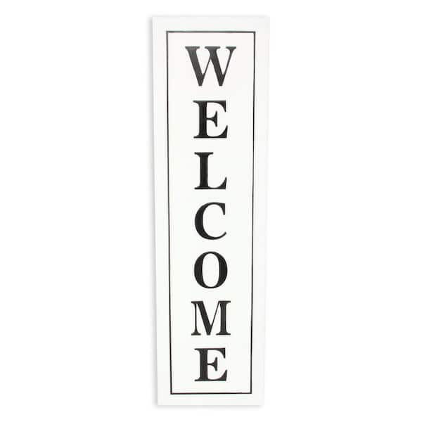 11 in. x 39 in. White, Black Welcome Metal Wall Art 1-Piece