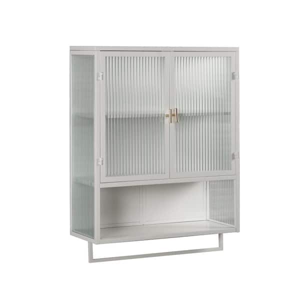 Cesicia 23.62 in. W x 30.71 in. H Rectangular White Surface Mount Bathroom Medicine Cabinet without Mirror with Towel Rack