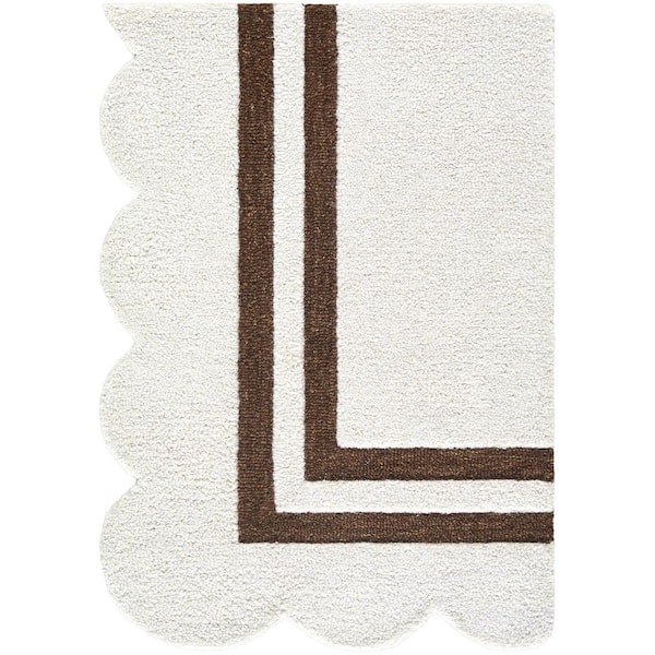 Scalloped Cream Modern Border 2 ft. x 3 ft. Area Rug