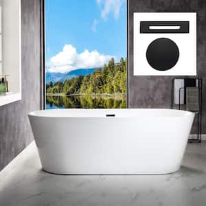 71 in. x 31.5 in. Acrylic FlatBottom Double Ended Soaking Bathtub with Matte Black Center Drain in White