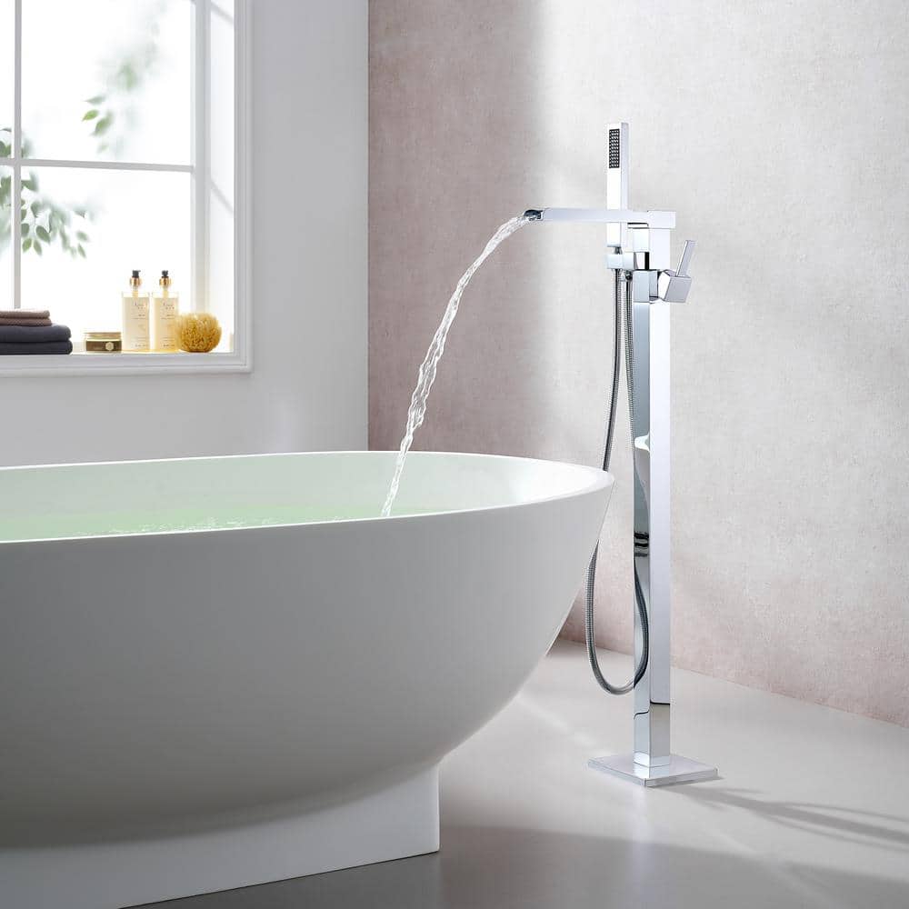 Polished Chrome Freestanding Tub Faucet with Hand Shower
