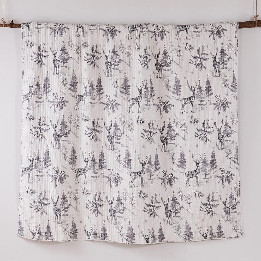 Gray and White Twin/Twin XL Reversible Microfiber Quilt