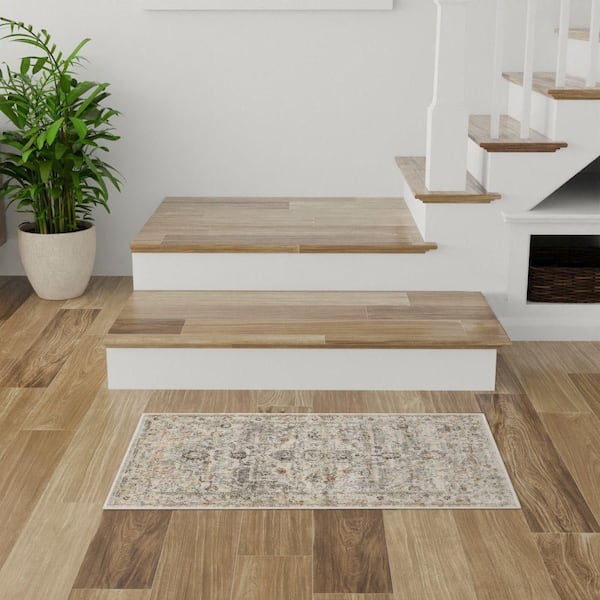 Oushak Home Light Grey 2 ft. x 4 ft. Floral Traditional Area Rug