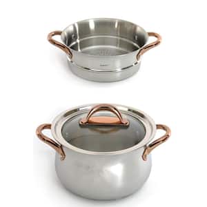Ouro Gold 3-Piece 18/10 SS Steamer Set with Glass Lid and Rose Gold Handles