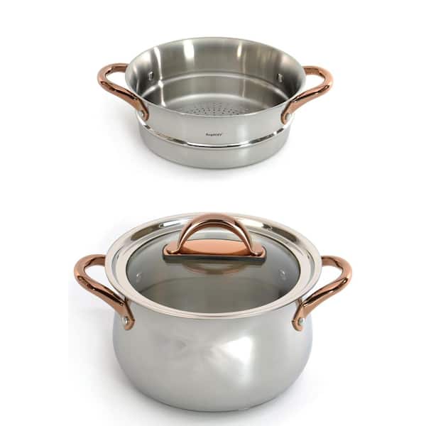 BergHOFF Ouro Gold 3-Piece 18/10 SS Steamer Set with Glass Lid and Rose Gold Handles