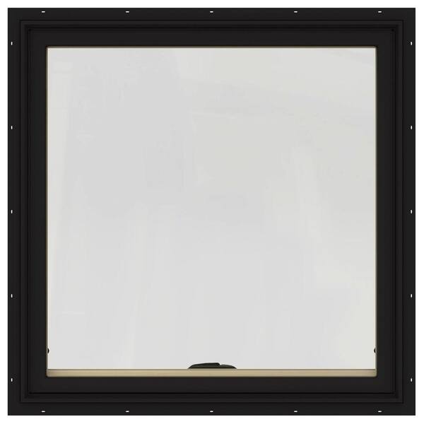 JELD-WEN 36 in. x 36 in. W-2500 Series Black Painted Clad Wood Awning Window w/ Natural Interior and Screen