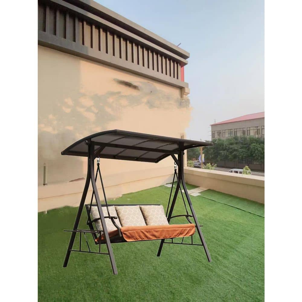 Metal Patio Swing 3 Person Adjustable Canopy Deluxe Hammock with 3 Sunbrell