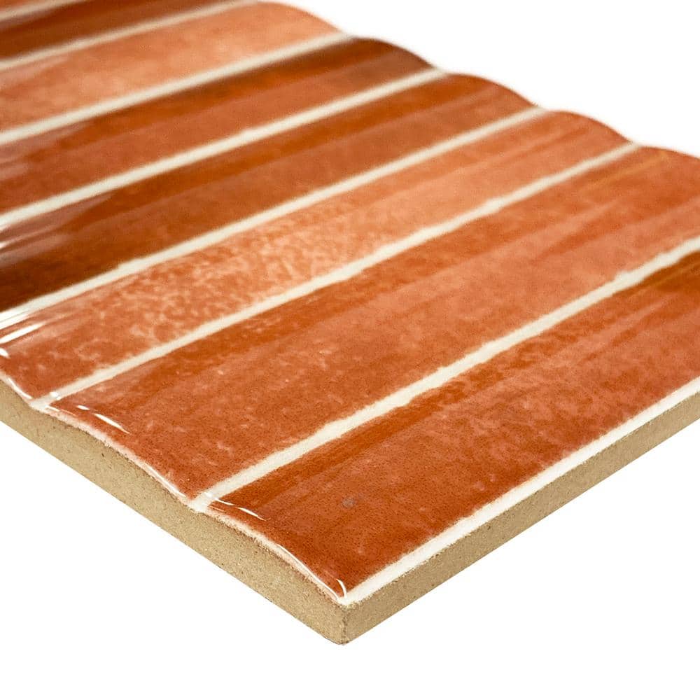 Colorido Red Fluted Glossy Ceramic Wall Tile - 4" x 12"