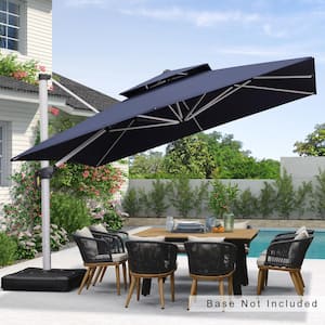 12 ft. Square Double-top Aluminum Umbrella Cantilever Polyester Patio Umbrella in Navy Blue with Beige Cover