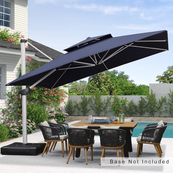PURPLE LEAF 12 ft. Square Double-top Aluminum Umbrella Cantilever Polyester Patio Umbrella in Navy Blue
