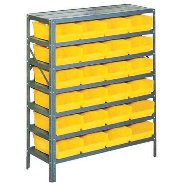 Edsal 42 in. H x 36 in. W x 12 in. D Plastic Bin/Small Parts Gray Steel Storage Rack with 24 Yellow Bins