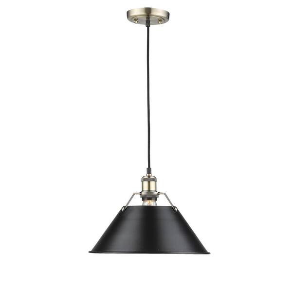 Golden Lighting Orwell AB 1-Light Aged Brass Pendant with Black Shade ...