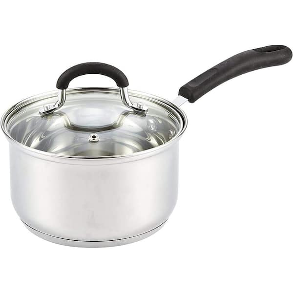 3 qt. Stainless Steel Mirror Polished Sauce Pan with Silicone Wrapped Heat-Resistant Handle and Tempered Glass Lid