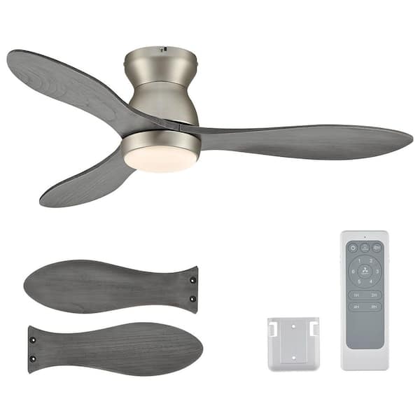 42 in. Indoor Nickel Grey Wood Low Profile Flush Mount Ceiling Fan with Remote Included and 3CCT Integrated LED