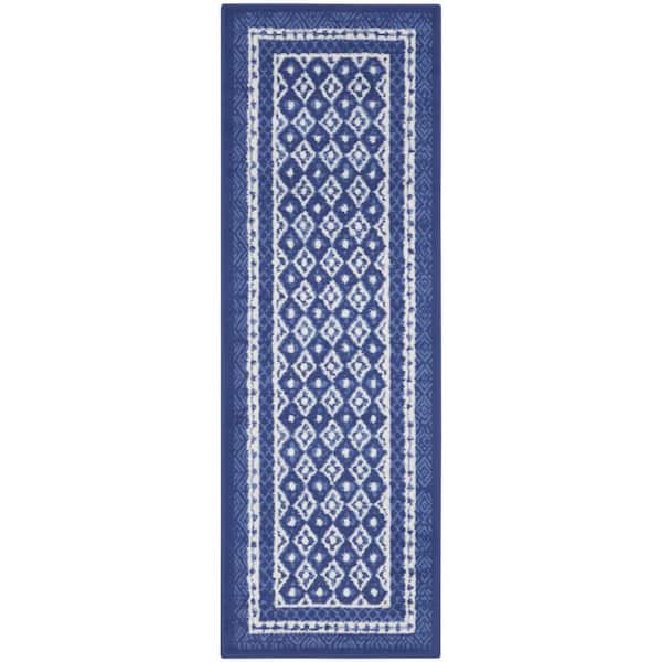 2 ft. x 8 ft. White Geometric Washable Area Rug Runner Rug