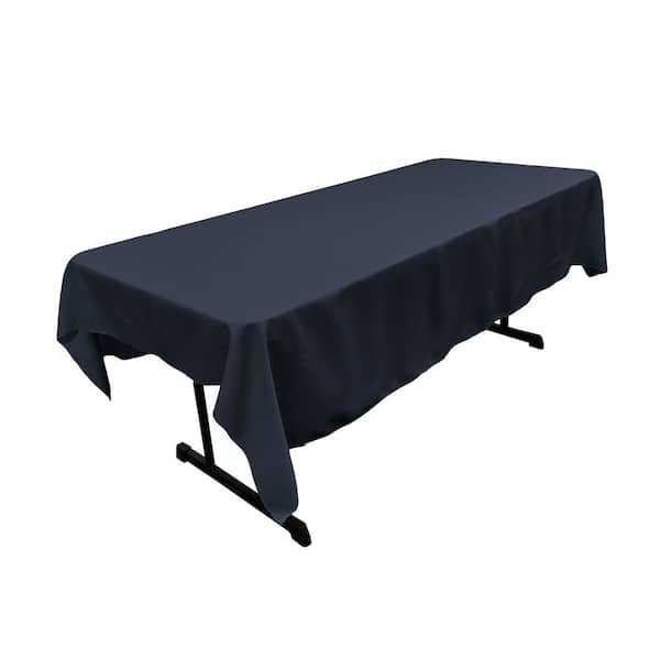 LA Linen 60 in. x 84 in. Navy Solid Polyester Poplin Rectangular Tablecloth