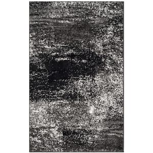 Adirondack Silver/Black Doormat 3 ft. x 5 ft. Solid Distressed Area Rug